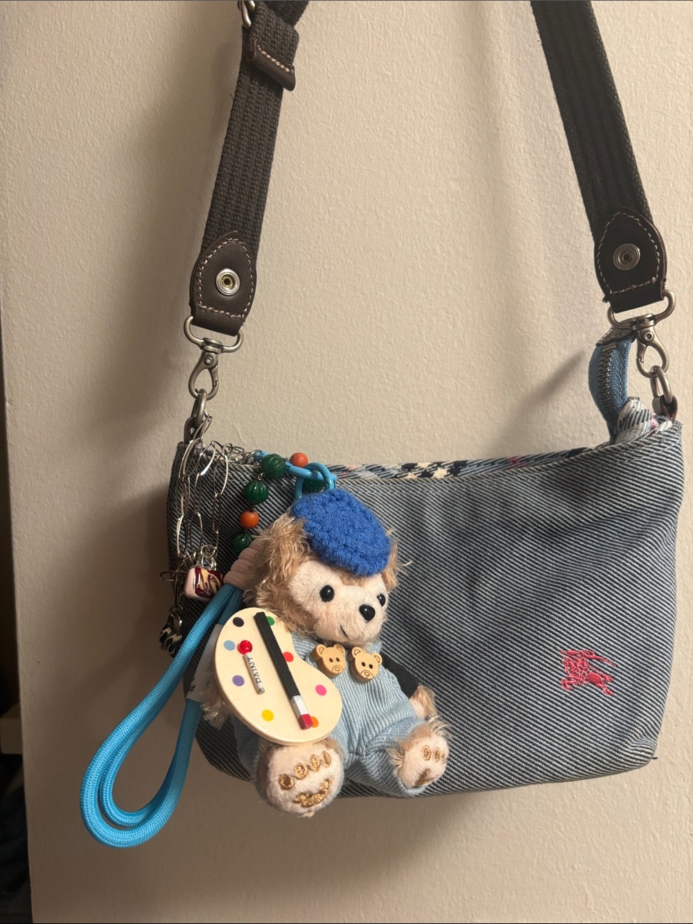 Burberry Blue Denim Crossbody Bag with Pink Logo - Picture 2 of 4